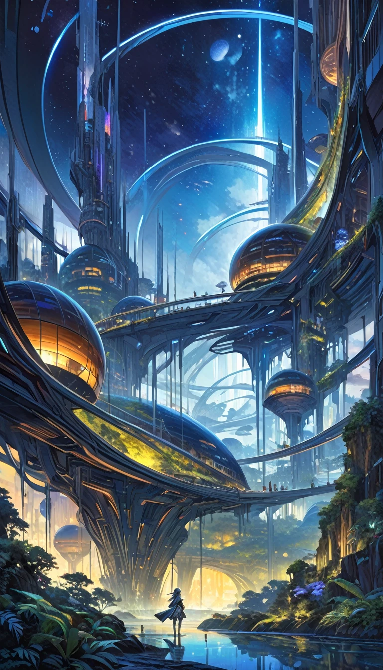 great futuristic landscape:1.5, night (inspired by art by Katsuhiro Otomo). oil painting)