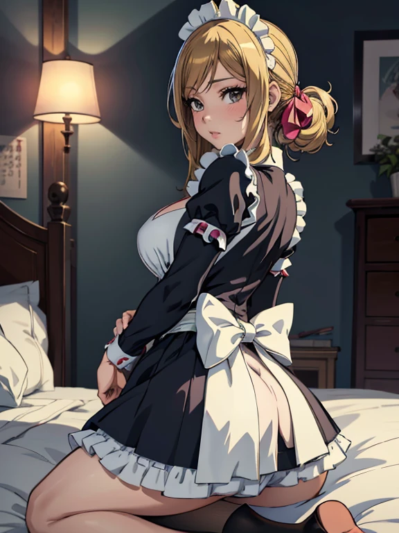 anime girl in a maid outfit posing on a bed, seductive anime girl, , loli in dress, oppai, pixiv 3dcg, splash art anime loli, top rated on pixiv, at pixiv, smooth anime cg art, marin kitagawa fanart, a hyperrealistic , ecchi, popular on pixiv