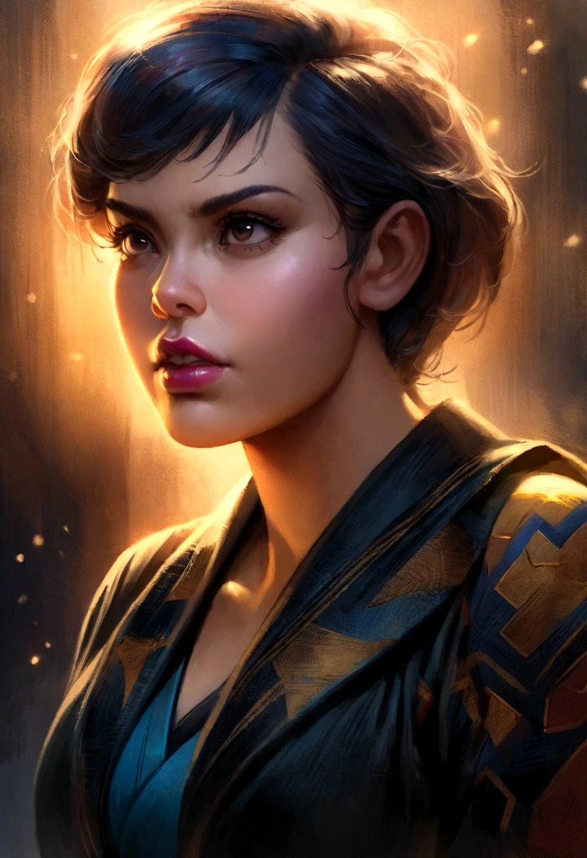 a middle-aged woman with short hair, martial artist, in the style of Chris Claremont, (comic book), X-men, contemporary, comic book art, realistic, detailed portrait, striking pose, intense expression, intricate costume design, dramatic lighting, moody atmosphere, vibrant colors, cinematic composition