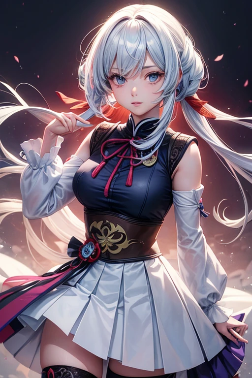 keqing ,impacto genshin,chica anime,solo en la escuela,dia morado,pelo largo, Vestido blanco, Hermoso, Super realistic, Alta calidad