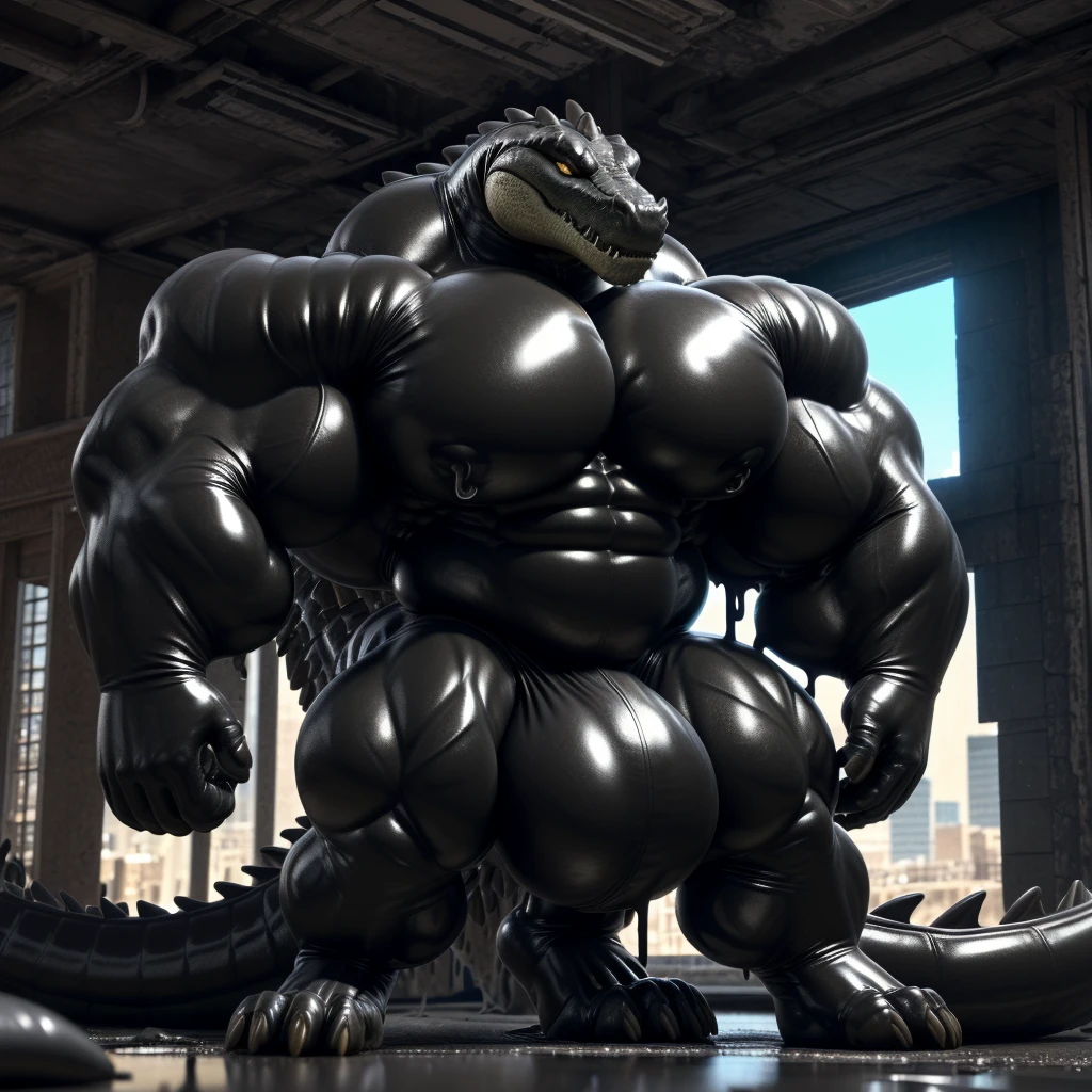 solo, male, , , , (hyper pecs:1.2), (long thick thighs:1.5), standing, indoor,,(,,(,solo,very hyper muscles:1.3)((, Huge bulge:1.3)))(corruption)), black glowing liquid,(((liquid_latex, , rubber:1.2),,black latex,goo transformation,(gooey)()(l),unreal engine,perfect light,detailed, photorealistic, 4k, hd, , , , good anatomy, , (), ,, high quality, best quality, concept art, photorealistic, Crocodile,City,High-rise,noodle