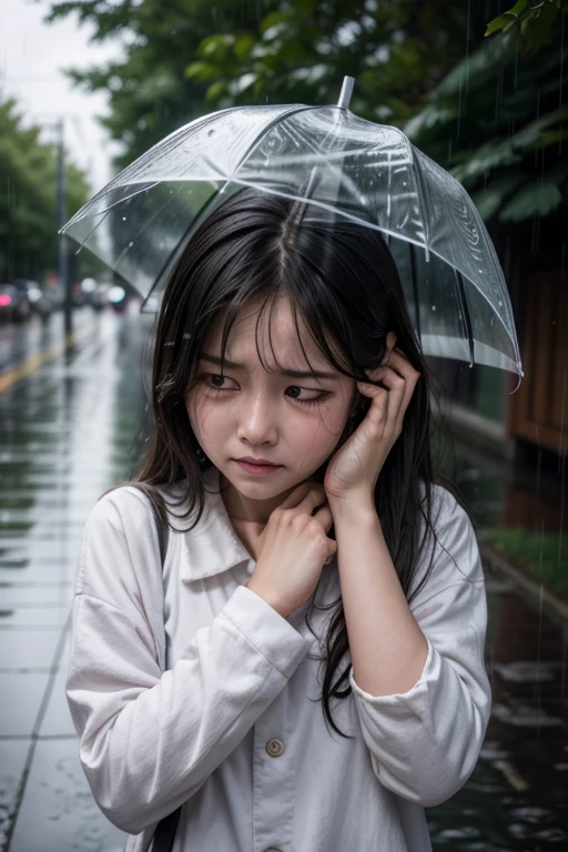 girl, crying, rain