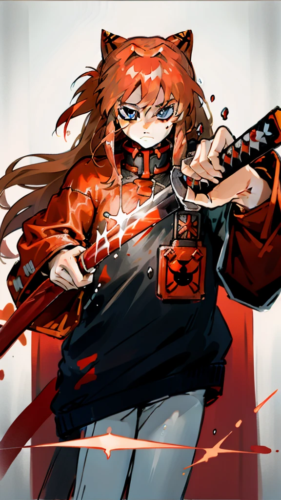 anime with long red hair and a white shirt, Asuka Langley sohryu, Asuka Langley soryu, Asuka Langley, Asuka Langley souryuu, protagonista feminina 👀 :8, portrait of Asuka Langley soryu, terno asuka sob a roupa!, blonde anime with long hair, anime de cabelo laranja, (Menina), espada