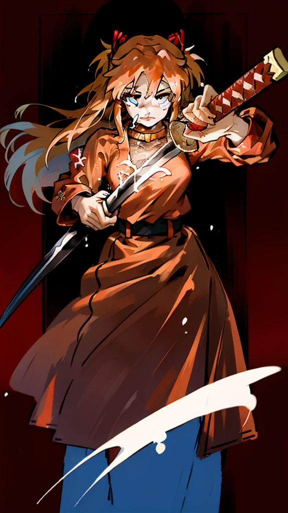 anime with long red hair and a white shirt, Asuka Langley sohryu, Asuka Langley soryu, Asuka Langley, Asuka Langley souryuu, protagonista feminina 👀 :8, portrait of Asuka Langley soryu, terno asuka sob a roupa!, blonde anime with long hair, anime de cabelo laranja, (Menina), espada