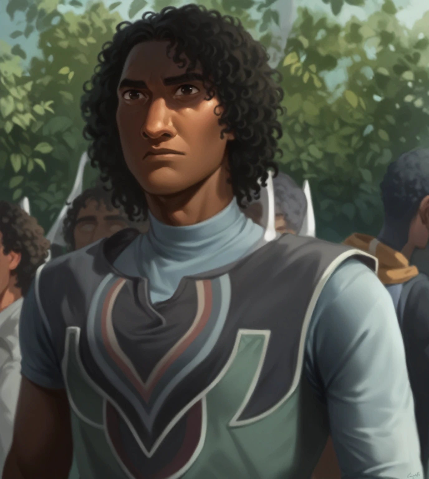 , African-American, Richard ayoade resemblance dark skin and curly hair low curly hair, young and very handsome, Disney modern animation style ,