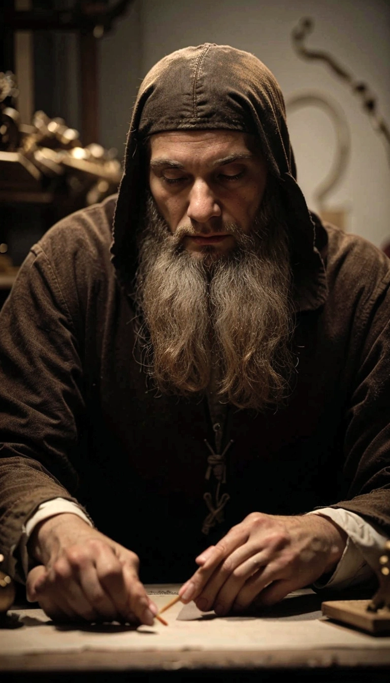 A portrait of Leonardo da Vinci while working on anatomy