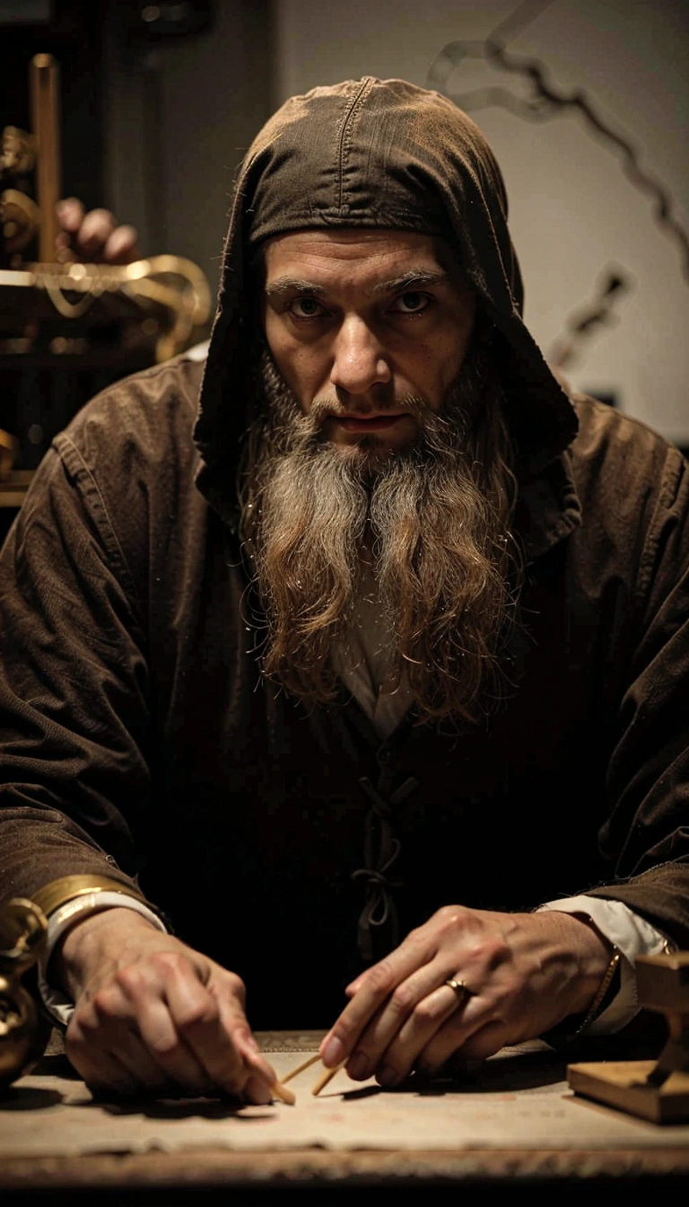 A portrait of Leonardo da Vinci while working on anatomy