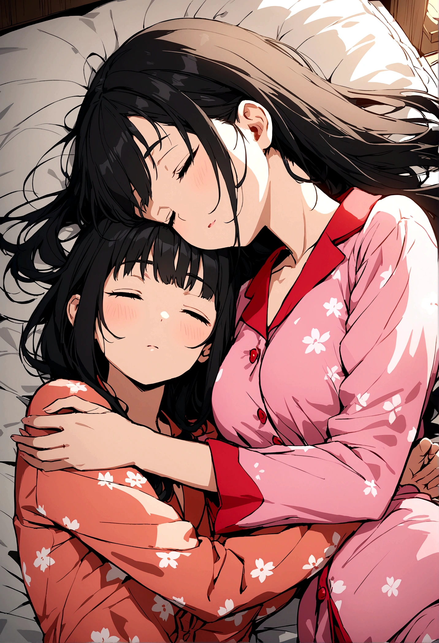 Black Haired Beautiful Girl Japanese pajamas Are sleeping bed