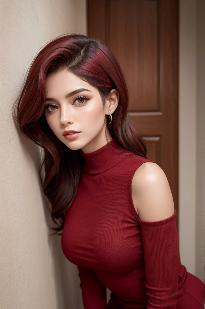 Mulher de cabelo vermelho com roupas de soldada