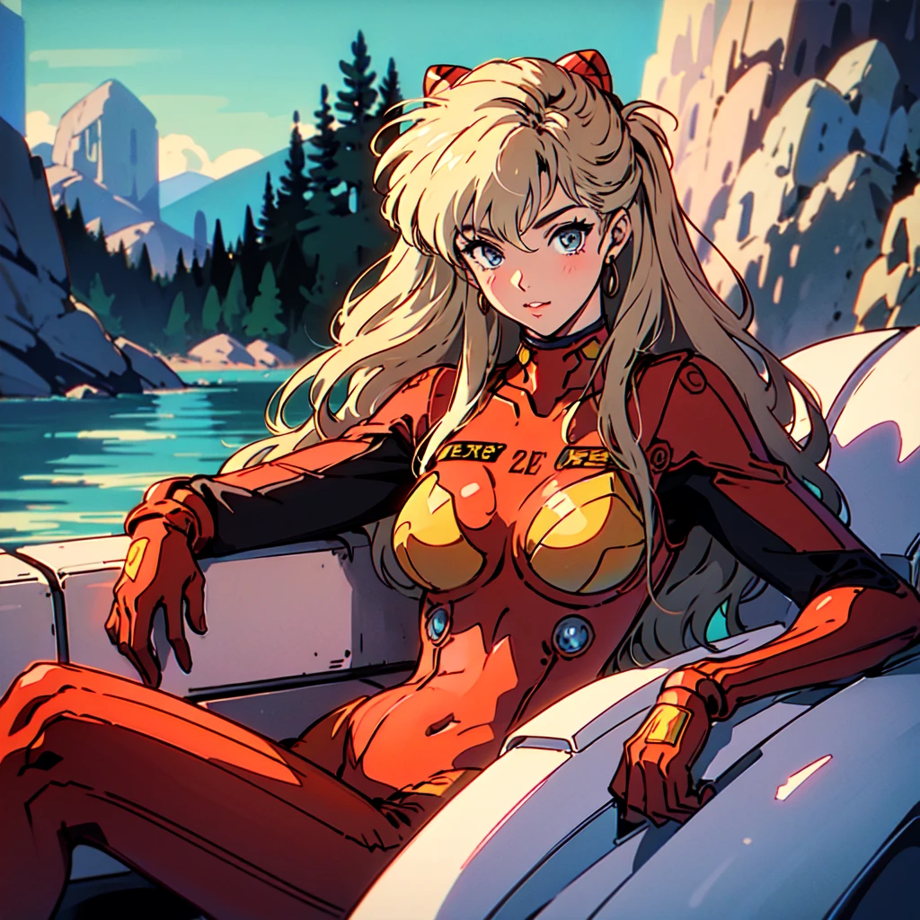 ((POV Squatting Cowgirl:1.1)), incrsperscutin, feeling ecstasy, Sexually aroused expression, red latex bodysuit, boob window, twin pigtails, Ann Takamaki, Slightly slimmer body, Attractive eyes, very beautiful face, super cute, Clouds and the sun sink into the sea, The sky before night, ((Cowgirl)), Rose flower, (masterpiece:1.2, Highest quality), fine detailed, extremely details CG, Detailed texture,
