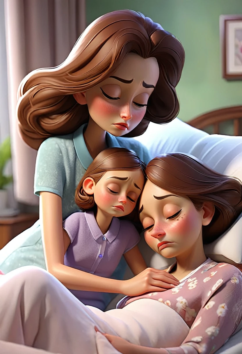 Daughter taking care of her mother who is very very very sick