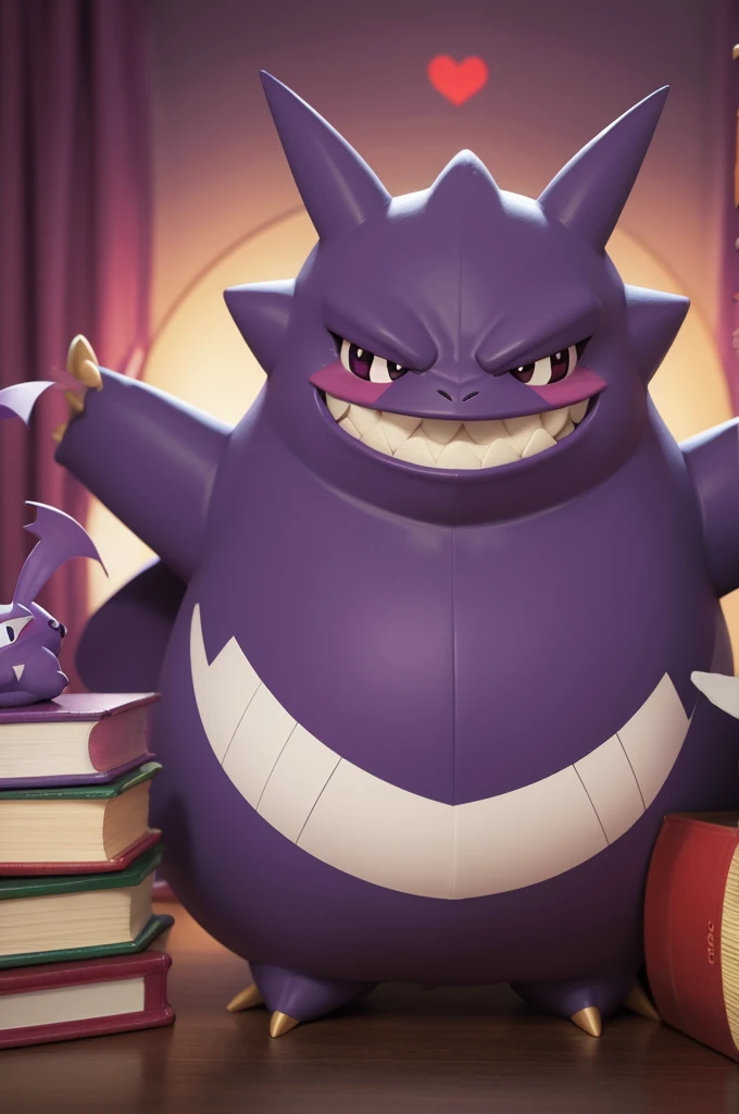 Gengar (Pokémon) com um livro Duolingo