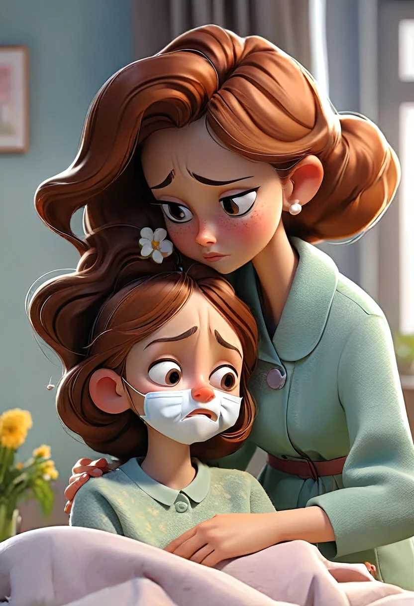 Girl taking care of her mother because she is sick