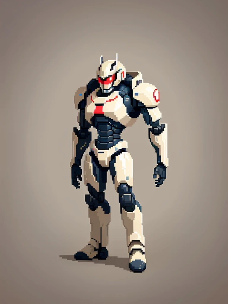 red amored robot, (Obra de arte, maximum quality, melhor qualidade), Pixel, Pixel art, 1 male android robot based on the terminator robot, sidescroller game character