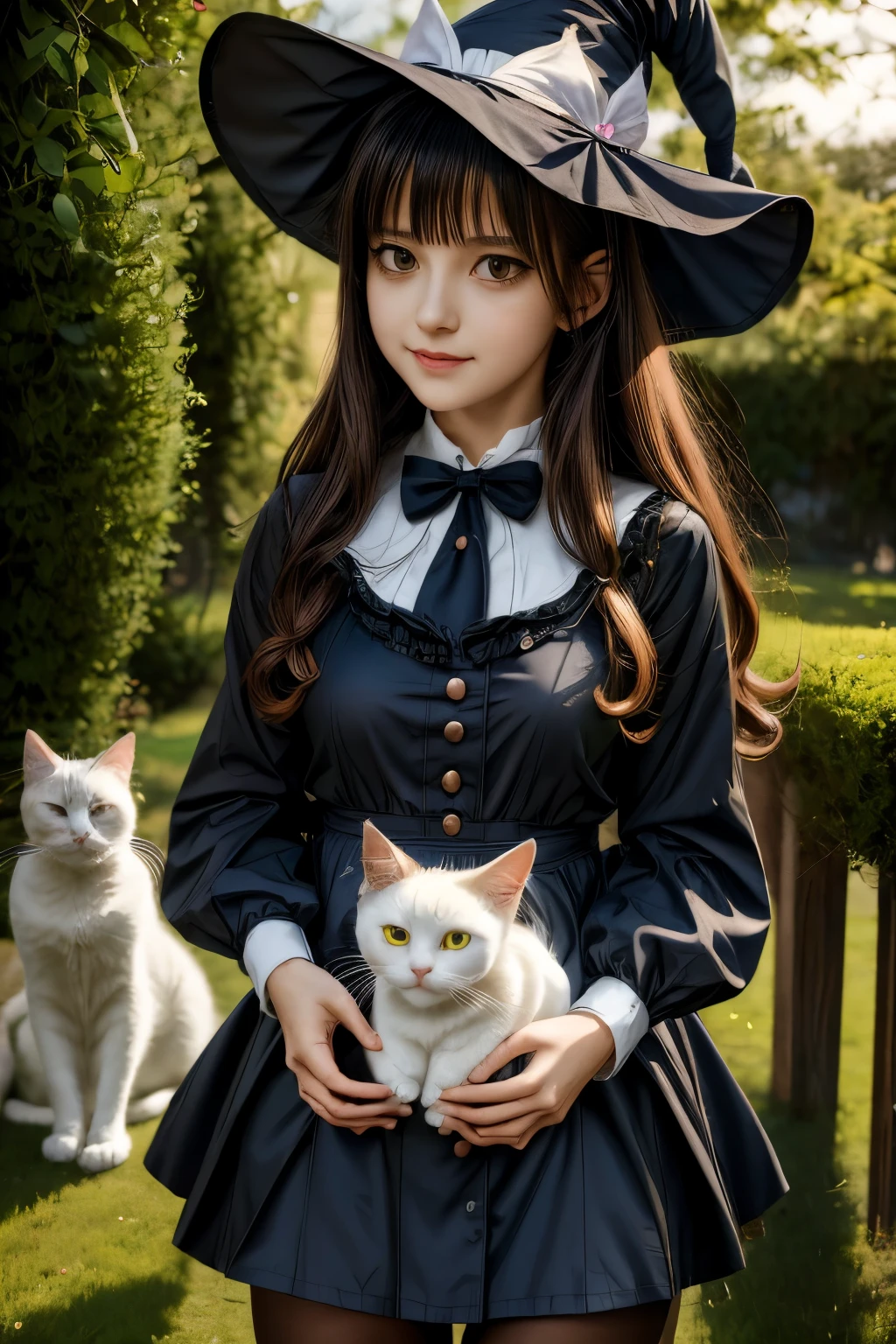 anime girl in a witch hat holding a white cat, black - haired mage, flirty anime witch casting magic, anime girl with cat ears, witch girl, classical witch, guweiz on pixiv artstation, portrait of a young witch girl, very beautiful anime cat girl, beautiful anime catgirl, cute anime catgirl, with a bewitching voice