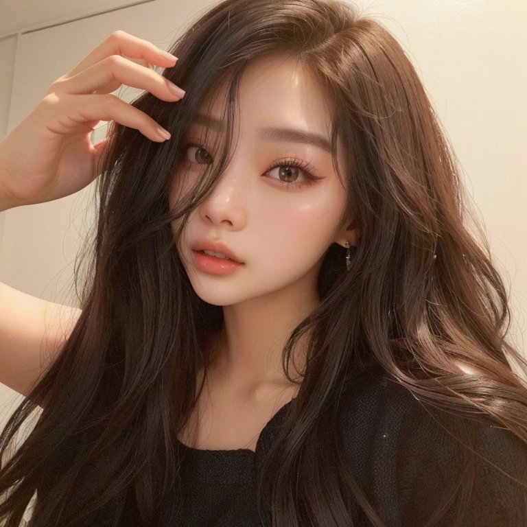 a close up of a woman com cabelo comprido and a black top, Ulzzang, coreana, linda mulher sul-coreana, linda jovem coreana, linda jovem coreana, asian girl com cabelo comprido, jennie blackpink, tzuyu de duas vezes, heonhwa choe, Jinyoung Shin, com cabelo comprido, com cabelo comprido and piercing eyes, jaeyeon nam