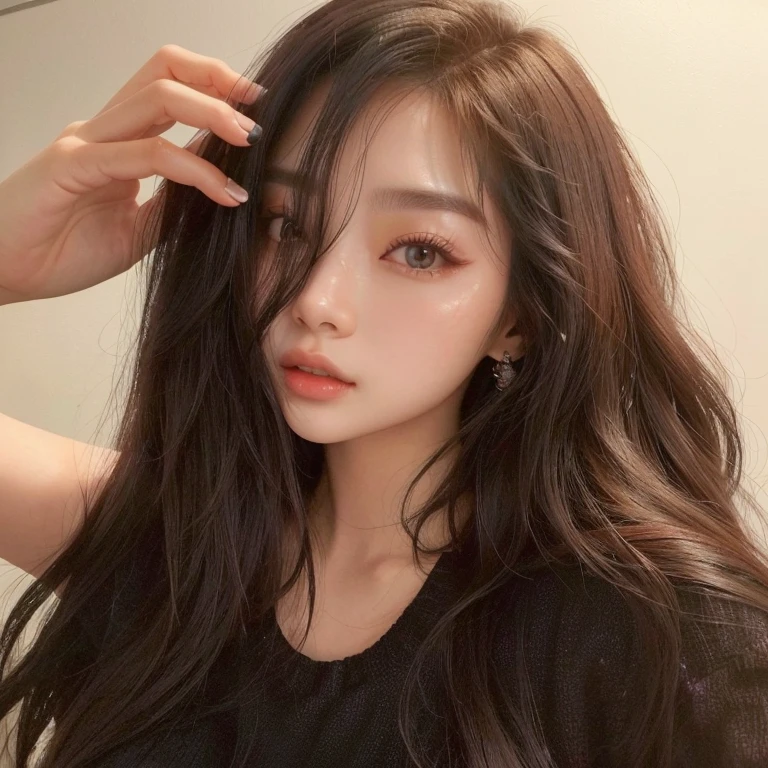 a close up of a woman com cabelo comprido and a black top, Ulzzang, coreana, linda mulher sul-coreana, linda jovem coreana, linda jovem coreana, asian girl com cabelo comprido, jennie blackpink, tzuyu de duas vezes, heonhwa choe, Jinyoung Shin, com cabelo comprido, com cabelo comprido and piercing eyes, jaeyeon nam