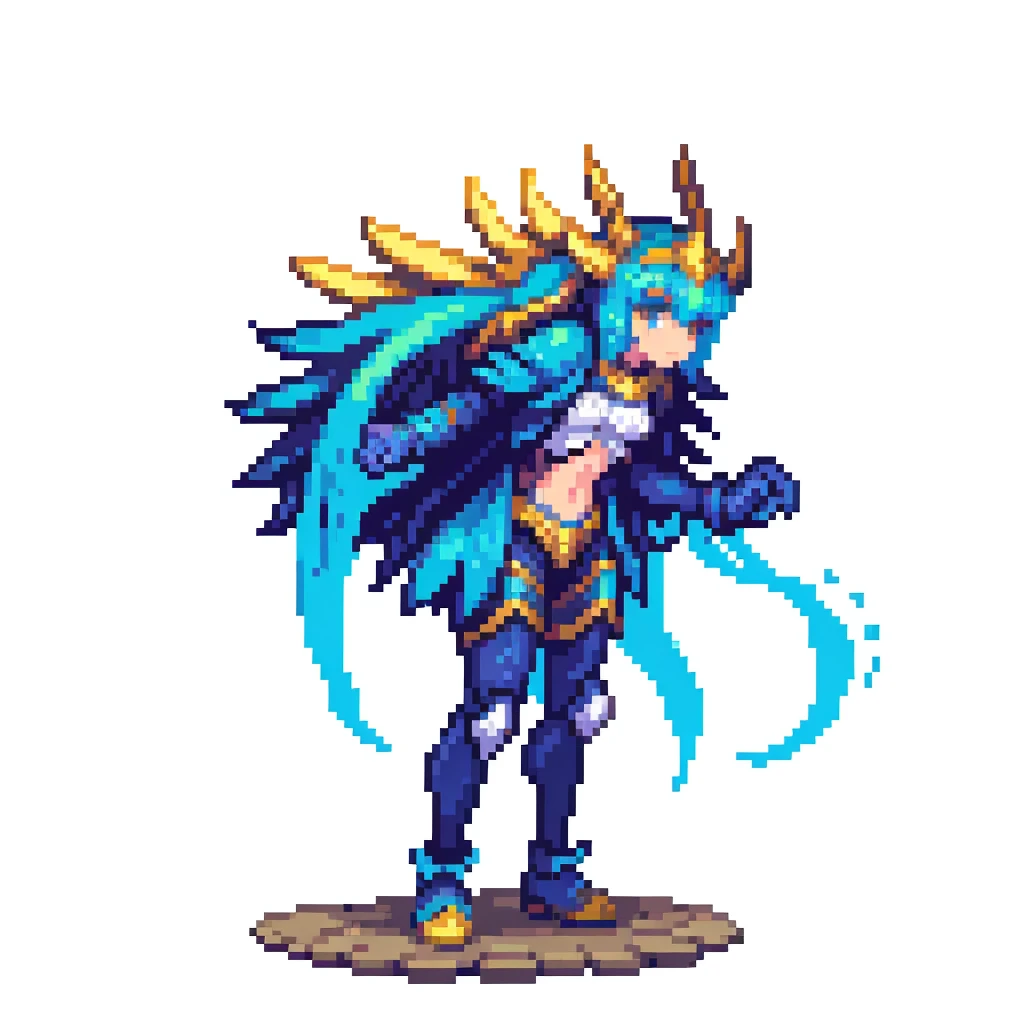 masterpiece , best quality , pixel art , 1 monster , fantasy clothes , full body , white background