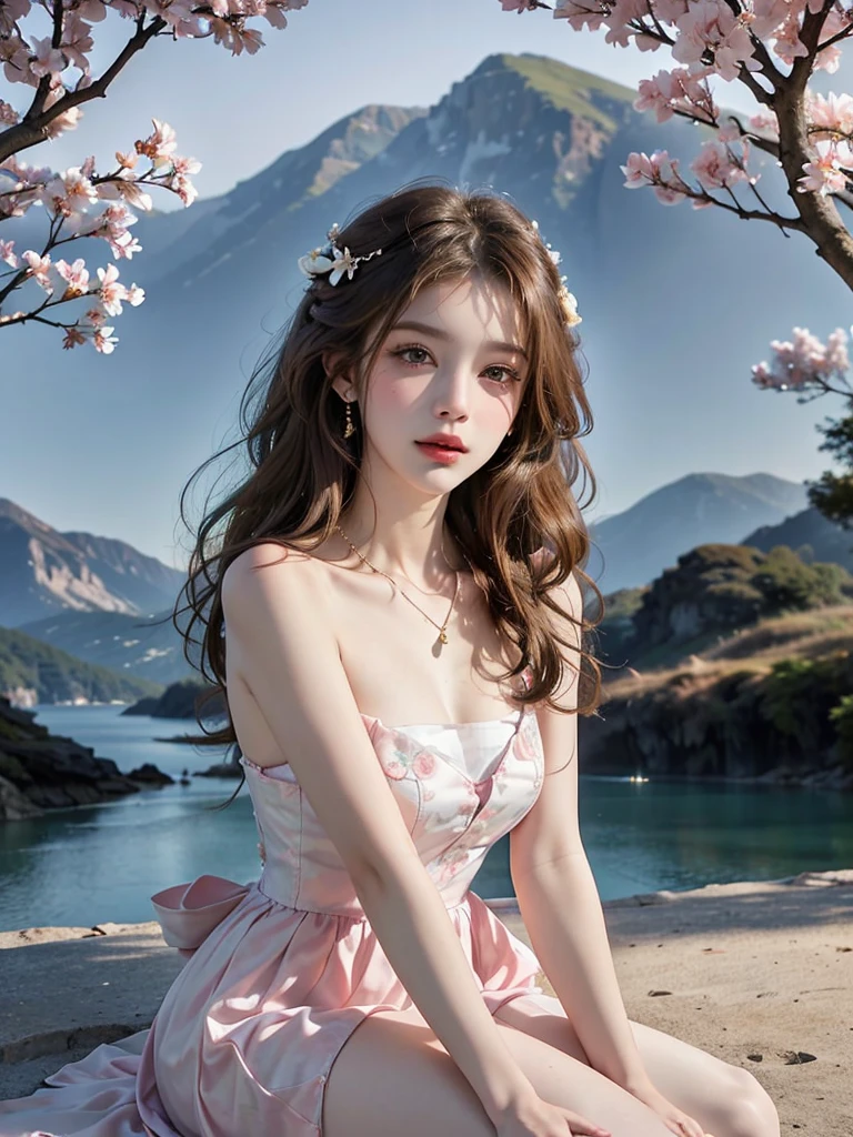 Masterpiece, Best quality, high resolution, realistic , hyperrealism , lifelike photography ,2024s, , alluring beautiful full body shot, (curly blondish brunette long hair, blue cat-shaped eyes), white skin with freckles, beautiful short cut naughty dress with flower embroidery and details , beautiful golden necklaces & bracelets, elegant bearing, beautiful landscape background of a rose & lilac & orchid garden, high budget , beautiful mesmerizing face and small nose, long and curly sparkling hair , holding a beautiful orange stray cat , clivage , sunset , pink clouds , yellowish red rays at the horizon, elegant posing, beautiful legs, fit body, gorgeous Russian woman standing and naughty posing at the lagoon shores, back shot, side shot , front shot, blue lagoon , full body shot at the frame , naughty smile , deep cut chest style dress,(( very short skirt)) ,windy summer breeze , reasonable naked body parts, reasonable nudity , beautiful cats sitting around her ,