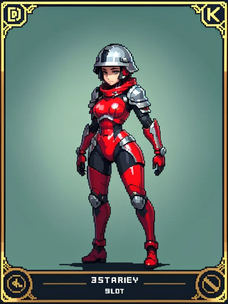 red padded armor, female soldier from the future with helmet, sidescroller game character