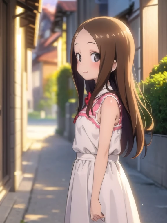 masterpiece, best quality,1girl,takagi1,overexposure, bokeh, depth of field, atmospheric lighting, outdoors, light particles, glow, shiny, sky, light rays, sunlight,