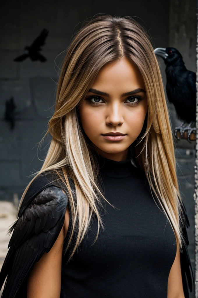 Dark girl with ravens and blond hair
