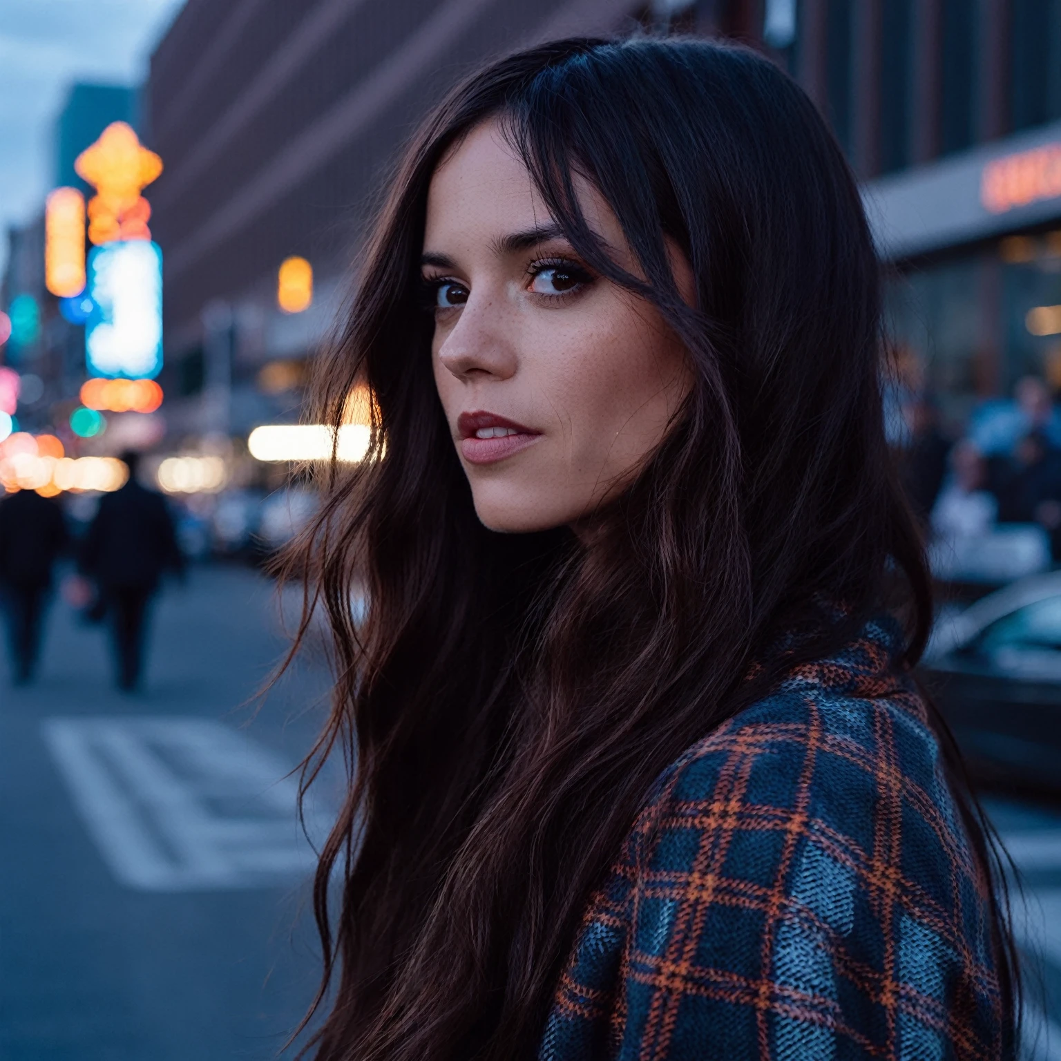 cinematic photo Mid-shot portrait of a beautiful ((ohwx woman)) in her 30s , with long hair, candid street portrait in the style of Martin Schoeller award winning, Sony a7R . 35mm photograph, film, bokeh, professional, 4k, highly detailed