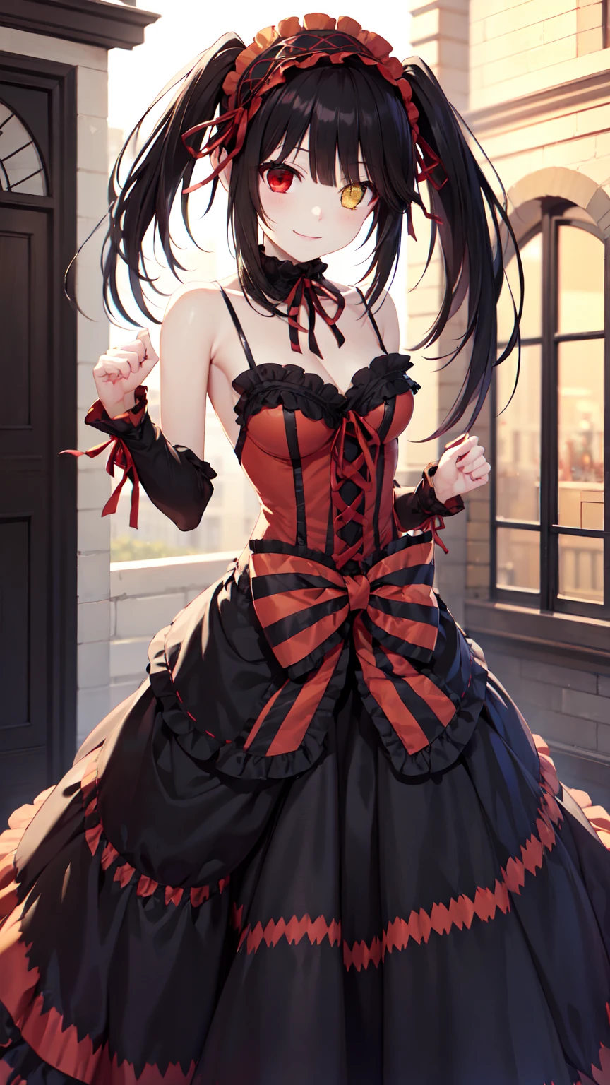 there is a woman in a dress that is standing in front of a window, loli in dress, anime girl in a maid costume, anime girl wearing a black dress, small curvy loli, maid outfit, cute anime waifu in a nice dress, gorgeous maid, rin tohsaka, loli, rin, anime. soft lighting, anime styled 3d