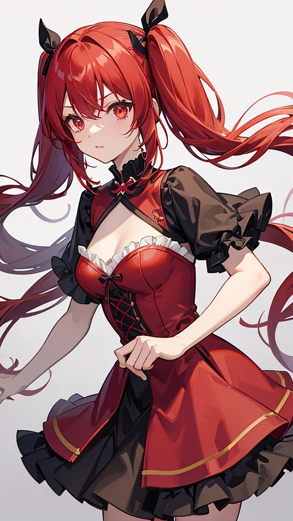 Ichika has straight scarlet hair that is tied into twin tails and tied with red ribbons and dark red gradient eyes. She wears a dark green women's party dresses,S5 Shein Sequin · Regular