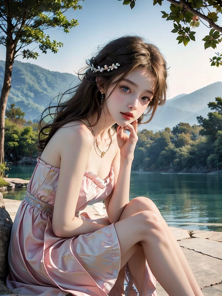 Masterpiece, Best quality, high resolution, realistic , hyperrealism , lifelike photography ,2024s, , alluring beautiful full body shot, (curly blondish brunette long hair, blue beautiful eyes), white skin with freckles, beautiful short cut naughty dress with flower embroidery and details , beautiful golden necklaces & bracelets, elegant bearing, beautiful landscape background of a rose & lilac & orchid garden, high budget , beautiful mesmerizing face and small nose, long and curly sparkling hair , holding a beautiful orange stray cat , clivage , sunset , pink clouds , yellowish red rays at the horizon, elegant posing, beautiful legs, fit body, gorgeous Russian woman standing and naughty posing at the lagoon shores, back shot, side shot , front shot, blue lagoon , full body shot at the frame , naughty smile , deep cut chest style dress,(( very short skirt)) ,windy summer breeze , reasonable naked body parts, reasonable nudity , ((beautiful cats sitting around her )),