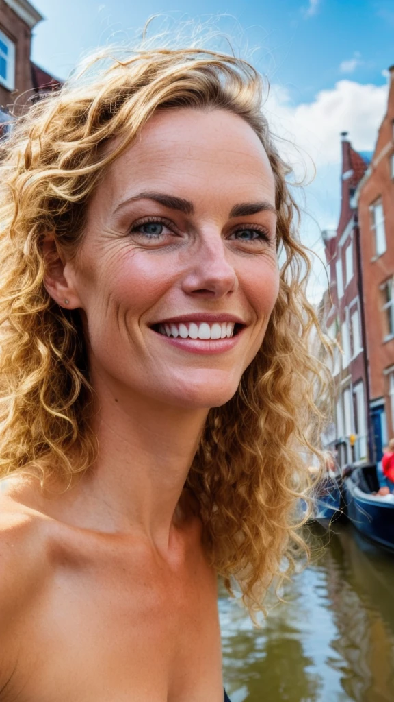 raw closeup of a stunningly beautiful woman, by the canals of holland, shops selling gouda cheese, RAW, 8K, UHD, natural lighting, perfect day, amateur, candid, extreme close up,