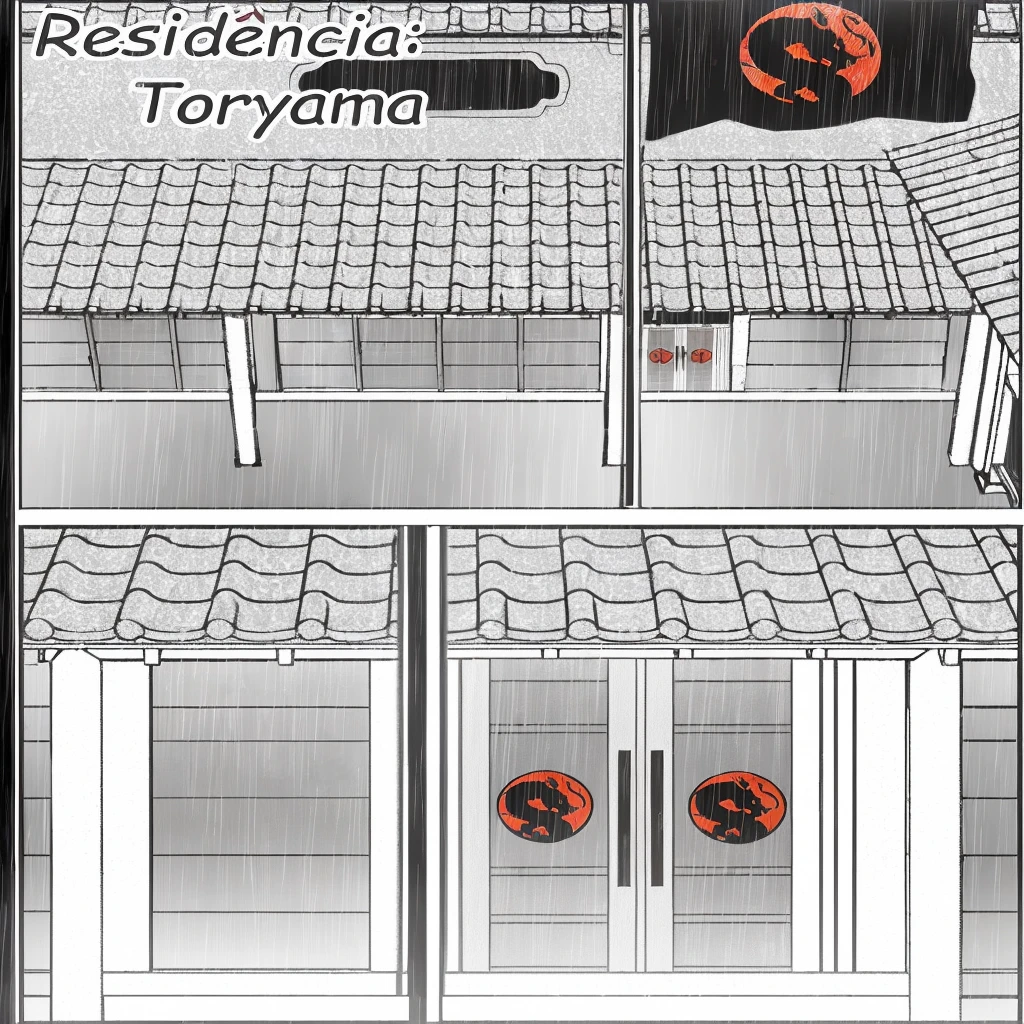 there are two photos of a restaurant with a red and black flag, vitrines, feudal japanese scenery, inspired by Uragami Gyokudō, rua japonesa, manga panels, loja altamente detalhada, inspirado em Watanabe Shotei, European Japanese buildings, detailed manga style, casa japonesa, japanese bathhouse, inspirado em Baioken Eishun