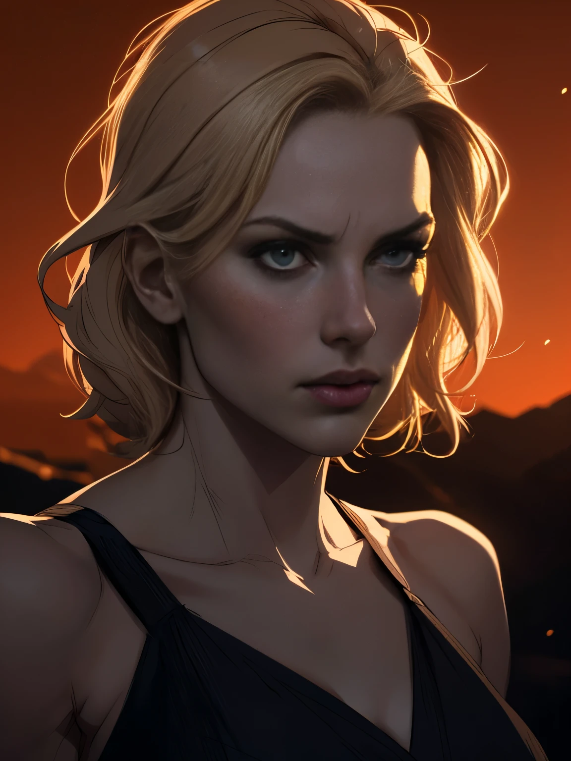a gorgeous woman in a full shot sketch, blonde hair, solid orange background, shades of grey sketch, ultra detailed, masterpiece, portrait, elegant, beautiful, delicate, cinematic lighting, dramatic pose, dynamic composition, moody atmosphere