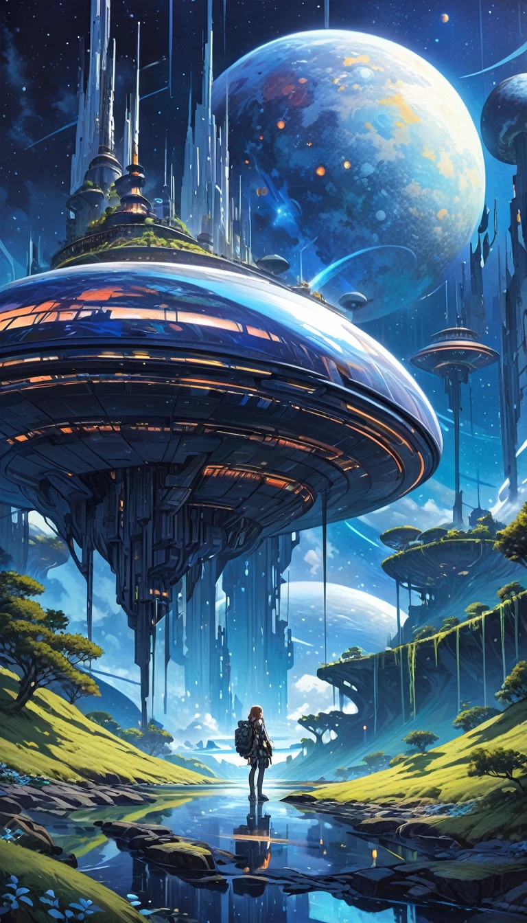 great futuristic landscape:1.5, night (inspired by art by Katsuhiro Otomo). oil painting)