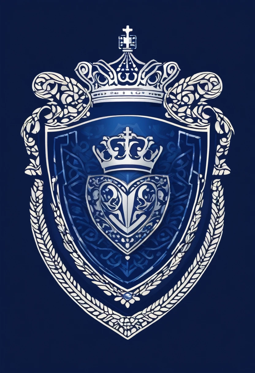 . Personal logo or insignia: Navy blue Shield , stylised crown sits atop the shield, within the shield sits a lawyer's wig, a judge's gavel and a cross. Circuit patterns and digital pixel on the background. The motto "Fillius Yeshua" at the base of the shield