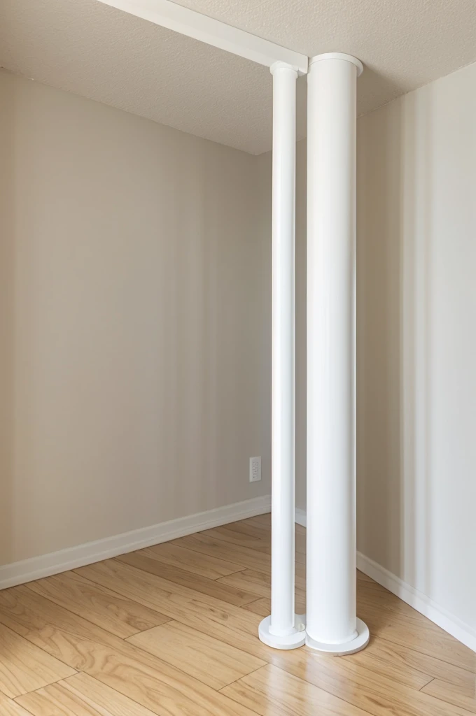 a empty white room with a cat scratch pole in the corner