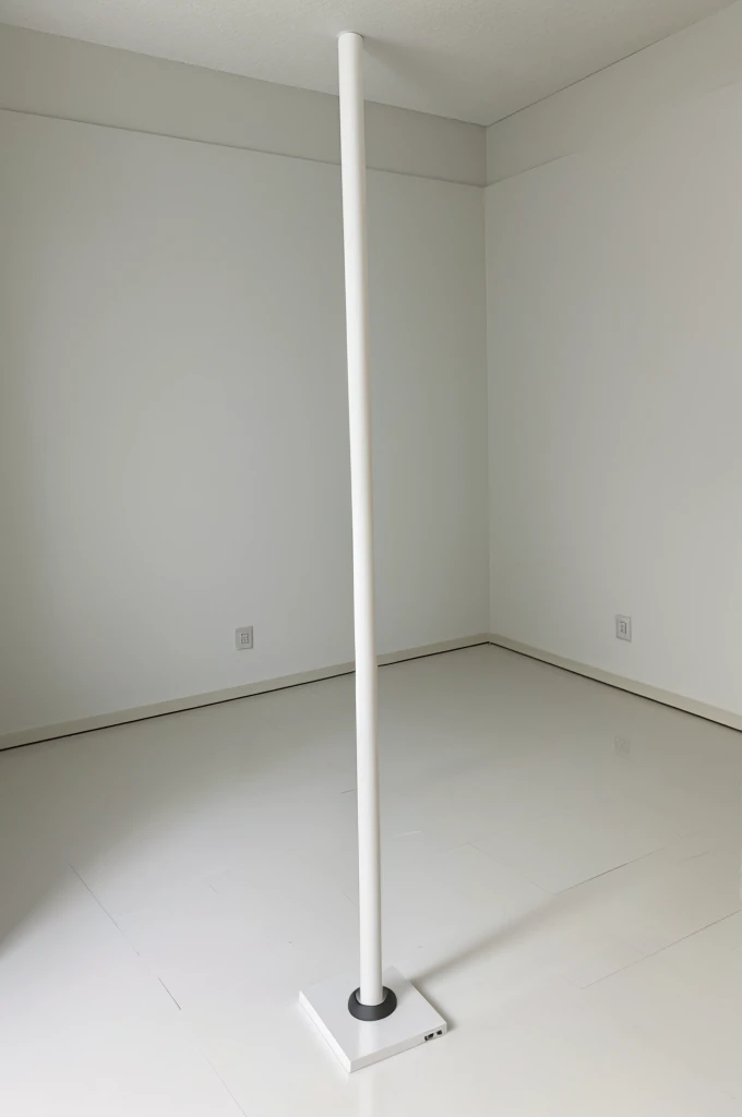 a empty white room with a cat scratch pole in the corner