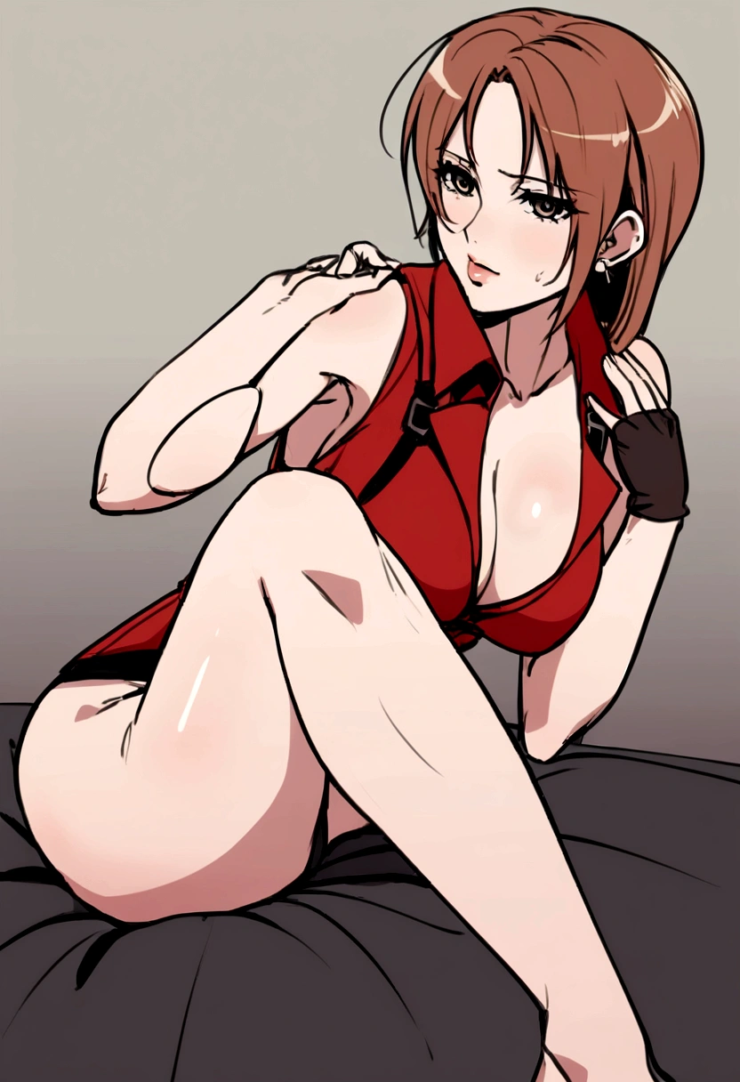 Claire Redfield de resident evil , in a sexy position, com a cereja na boca, com meia na perna