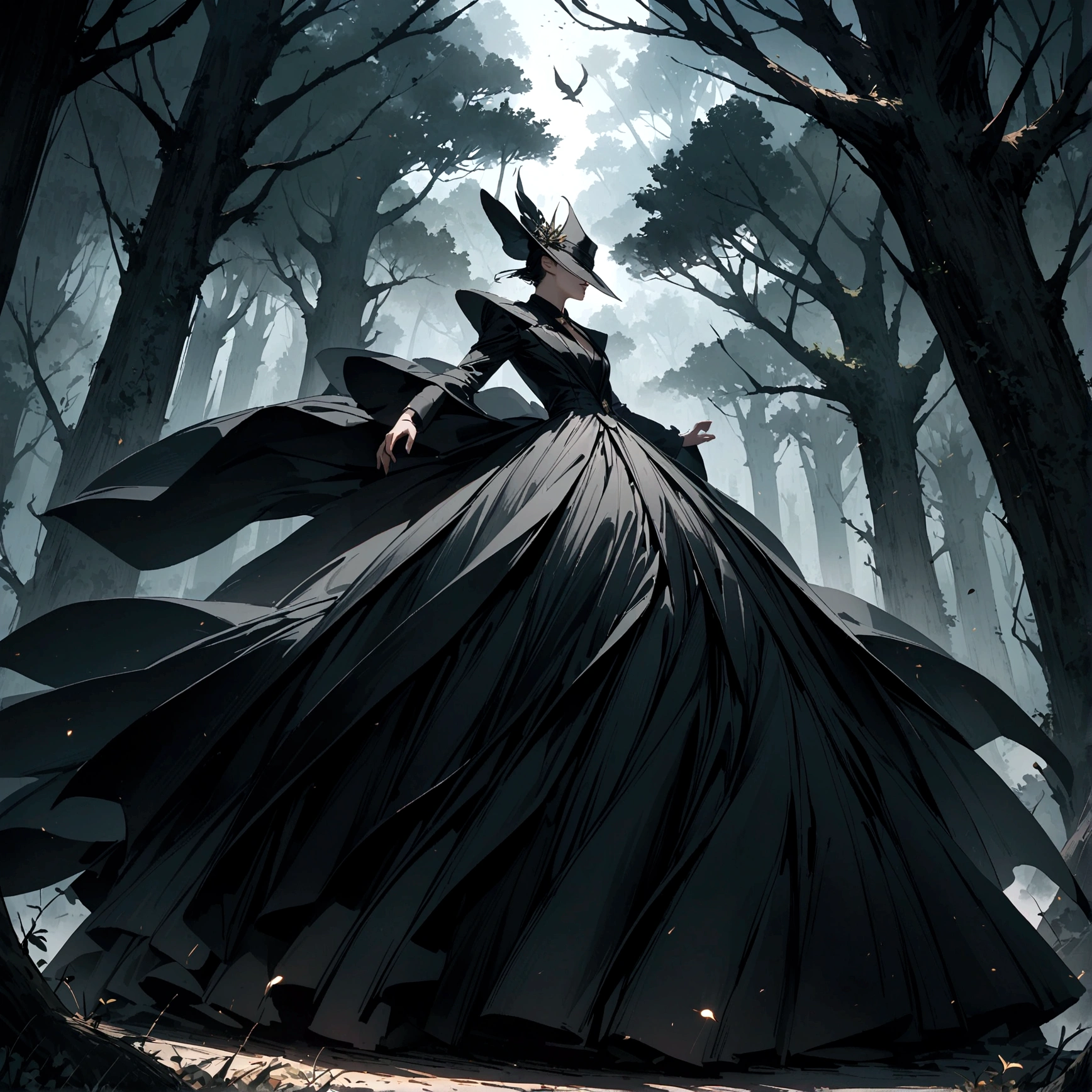 A magician wearing a black gown, and attacking on animal forest with his powers