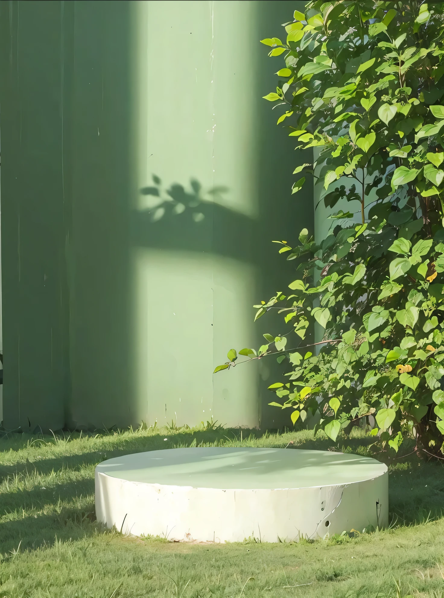 Wooden platform and green background