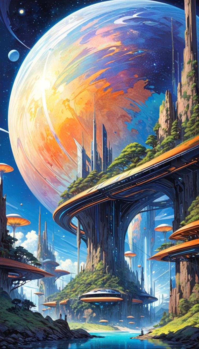 great futuristic landscape:1.5, night (inspired by art by Katsuhiro Otomo). oil painting)