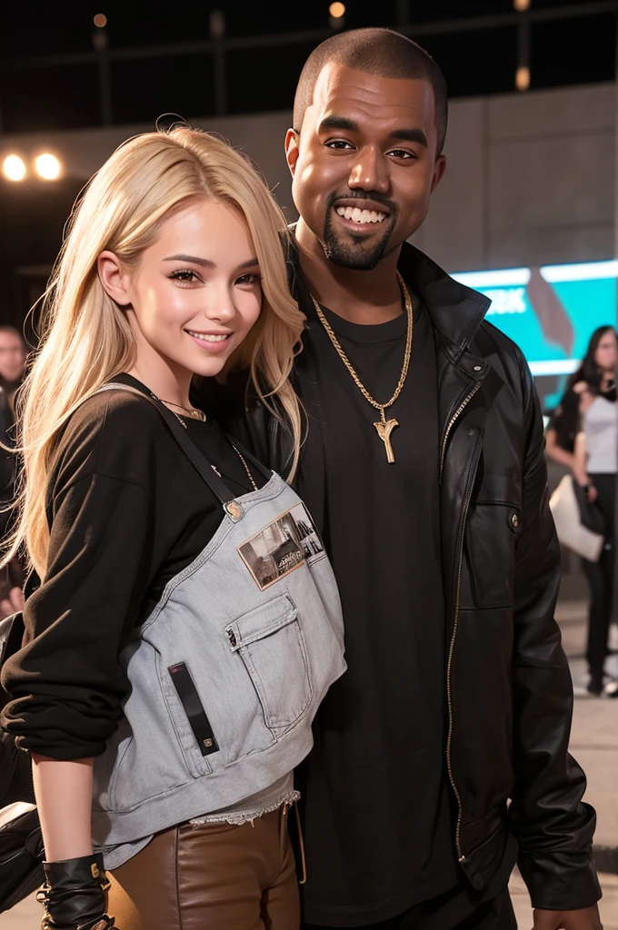 Kanye West smiling with fan