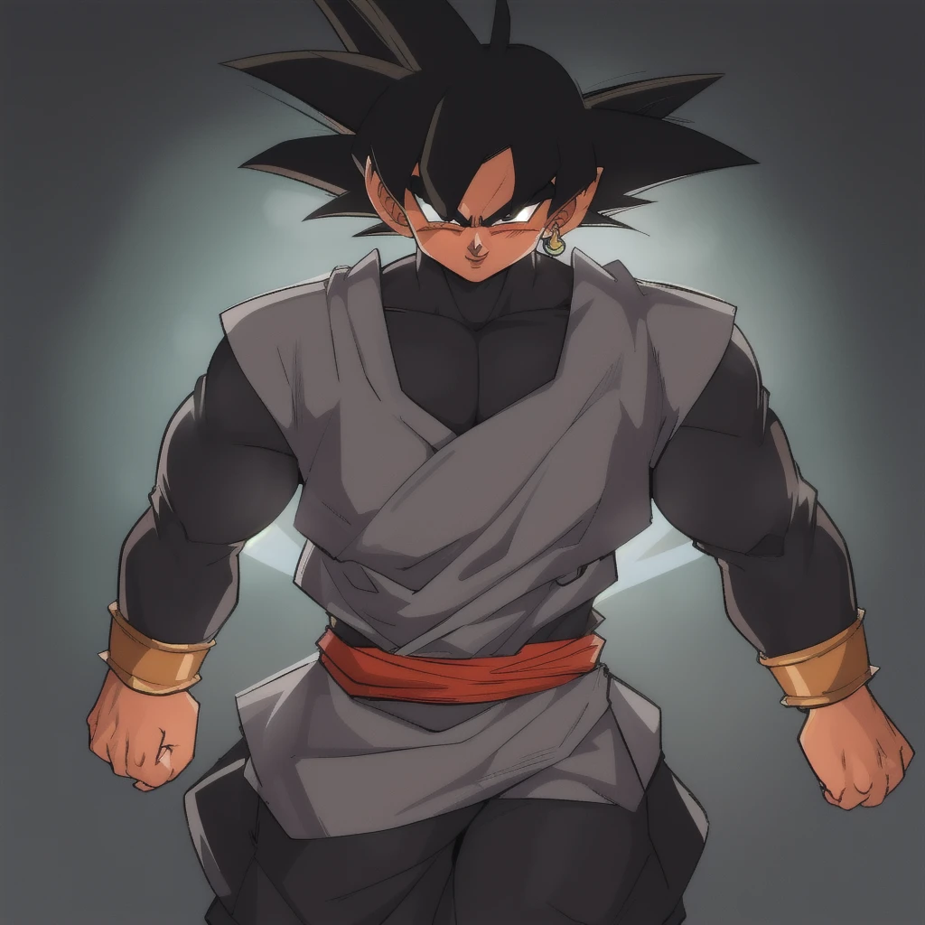 Best_QualityPos, RAW photo, intricate details, best quality, 8k uhd, soft lighting, 1boy, solo, black eyes, black hair, spiked hair, single earring, dougi Goku_Black gamer