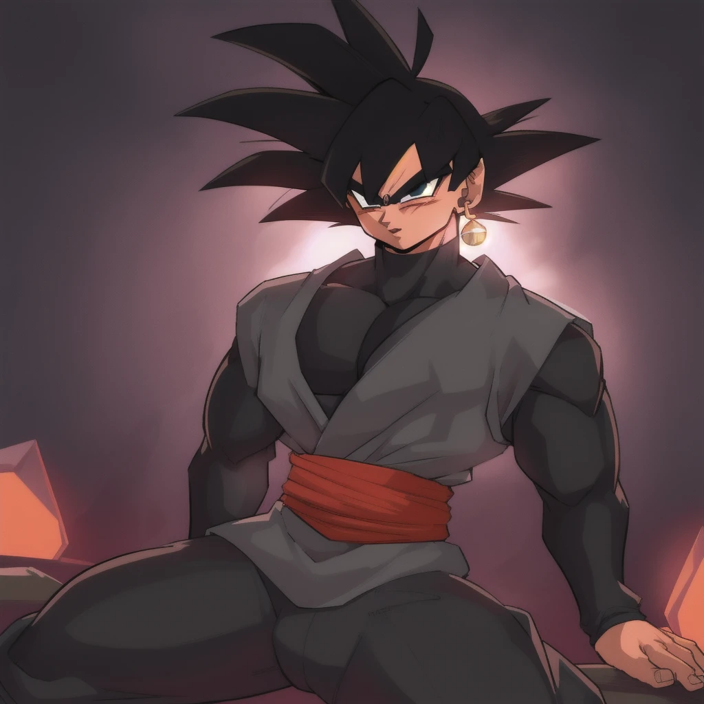 Best_QualityPos, RAW photo, intricate details, best quality, 8k uhd, soft lighting, 1boy, solo, black eyes, black hair, spiked hair, single earring, dougi Goku_Black gamer