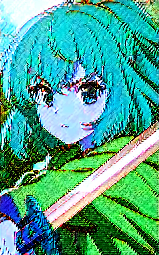 A girl with mossy hair and hazel eyes uses a sword