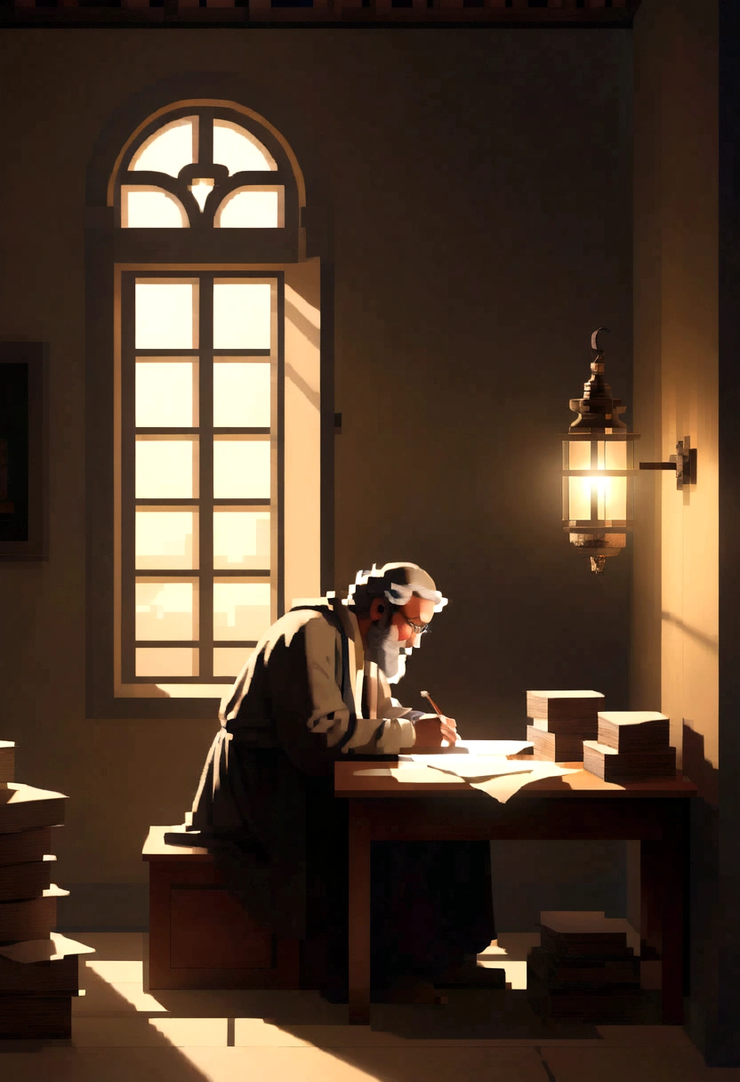 A philosopher writing a letter 