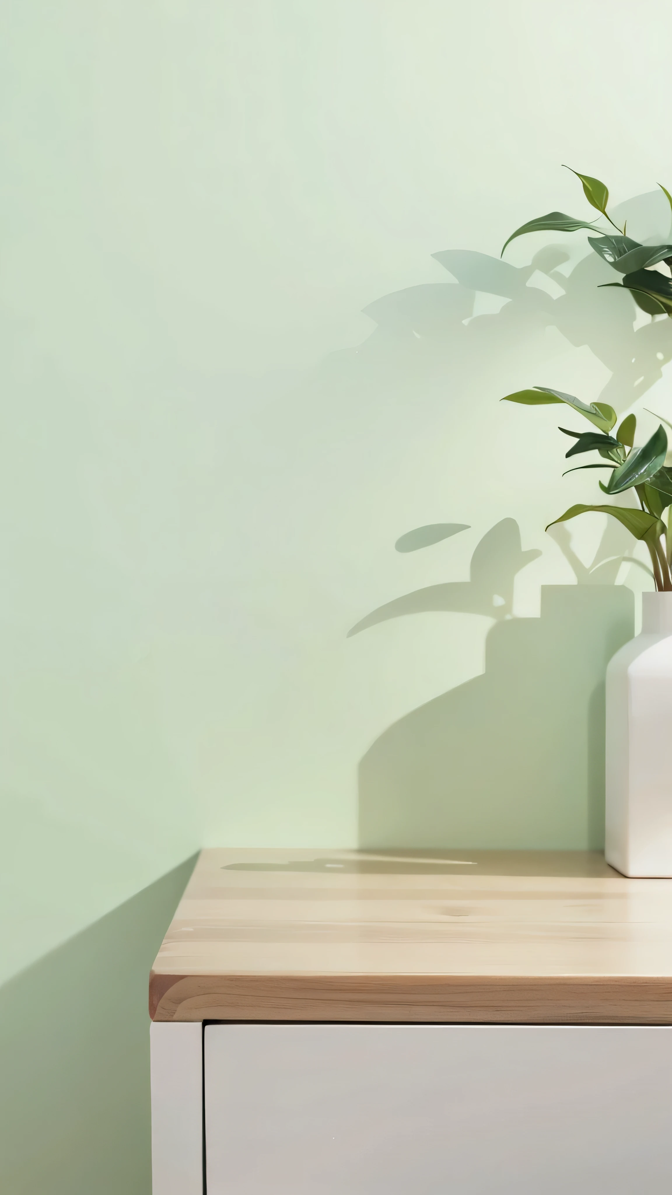 Wooden shelf and green wall, HD 4k