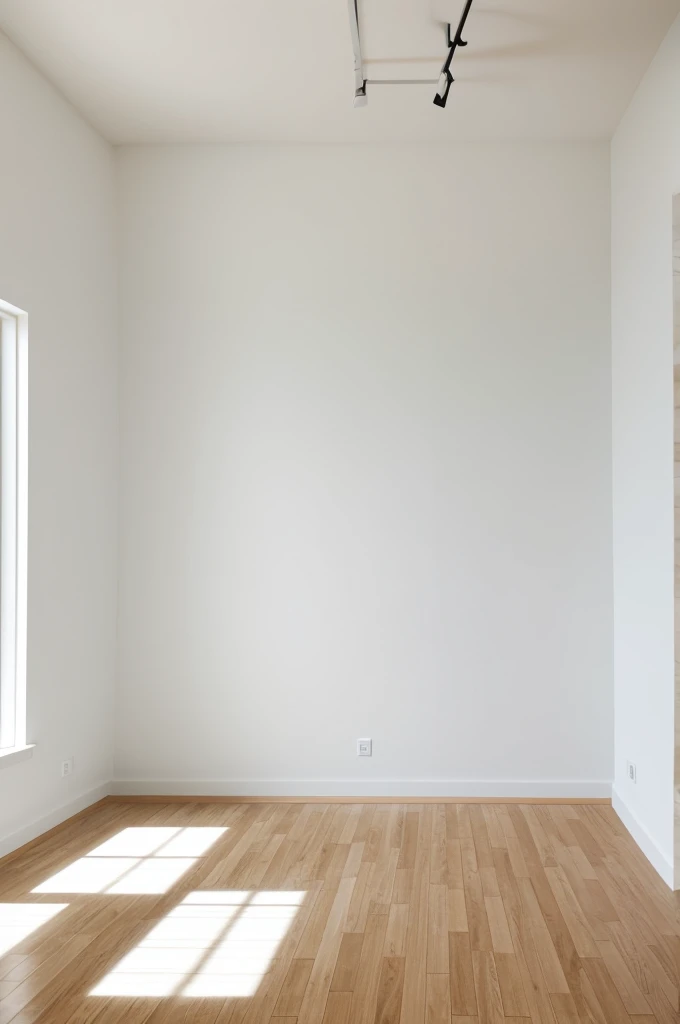 a white empty room with a wall window on the left wall