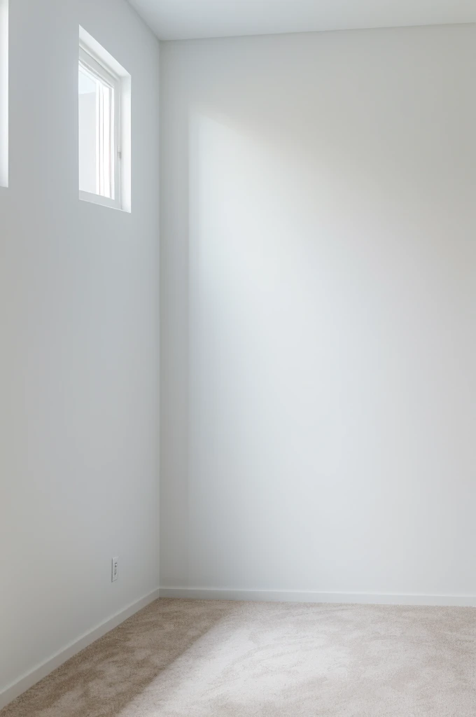 a white empty room with a wall window on the left wall
