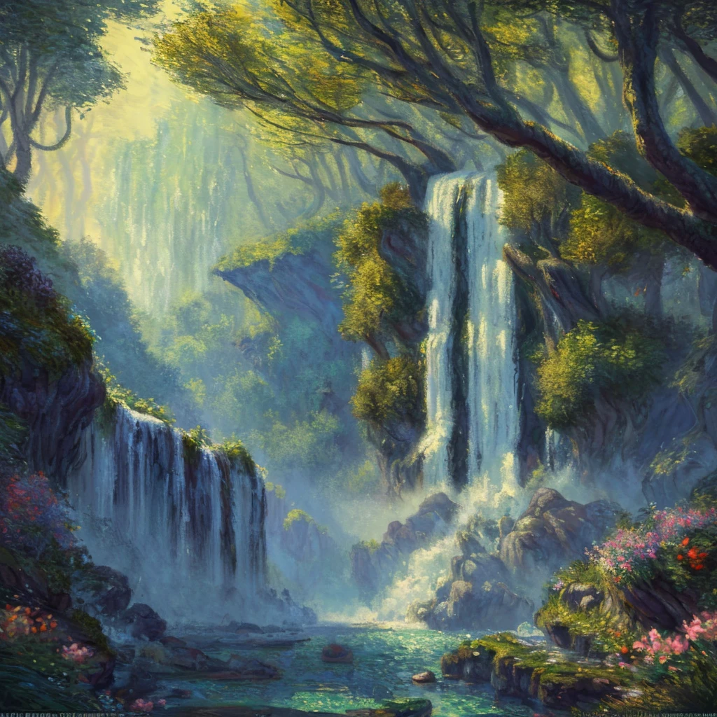 Analog style,ChromaV5,nvinkpunk,(extremely detailed CG unity 8k wallpaper),An image of a majestic river, trees on the sides, tiny waterfall, intense fog ,award winning photography, Chromatic Aberration, Detailed , HDR, Bloom, style by Monet, Pissarro, and Sisley ,trending on ArtStation, trending on CGSociety, art by midjourney